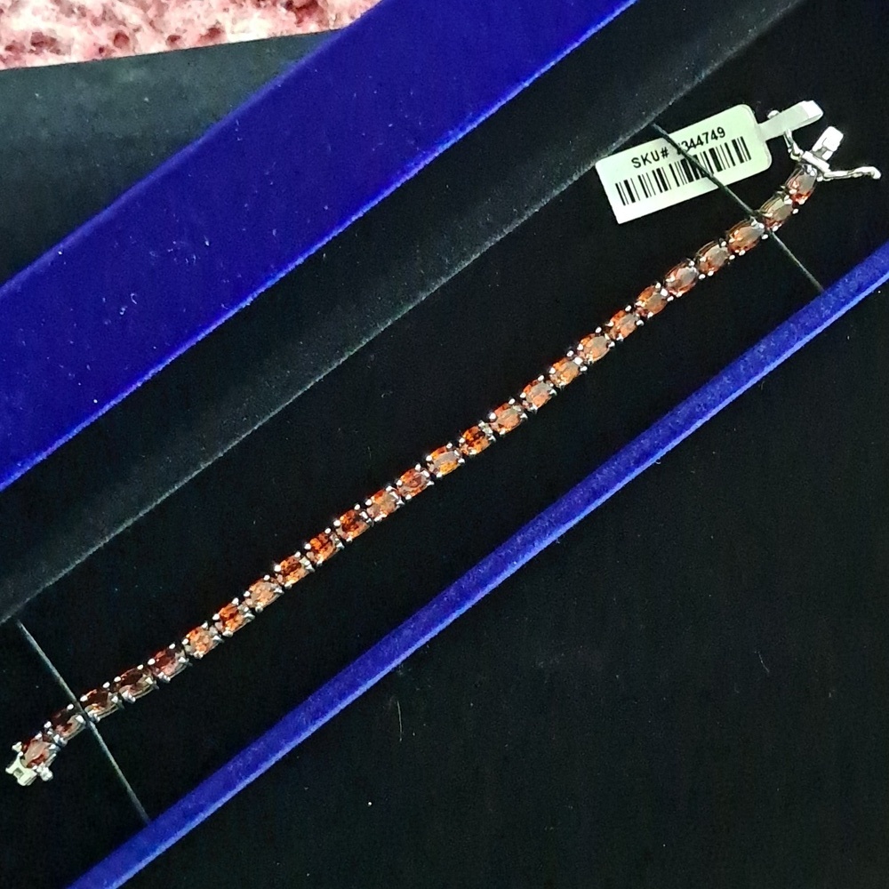 Natural Red Zircon Tennis Bracelet in 925 Sterling Silver.